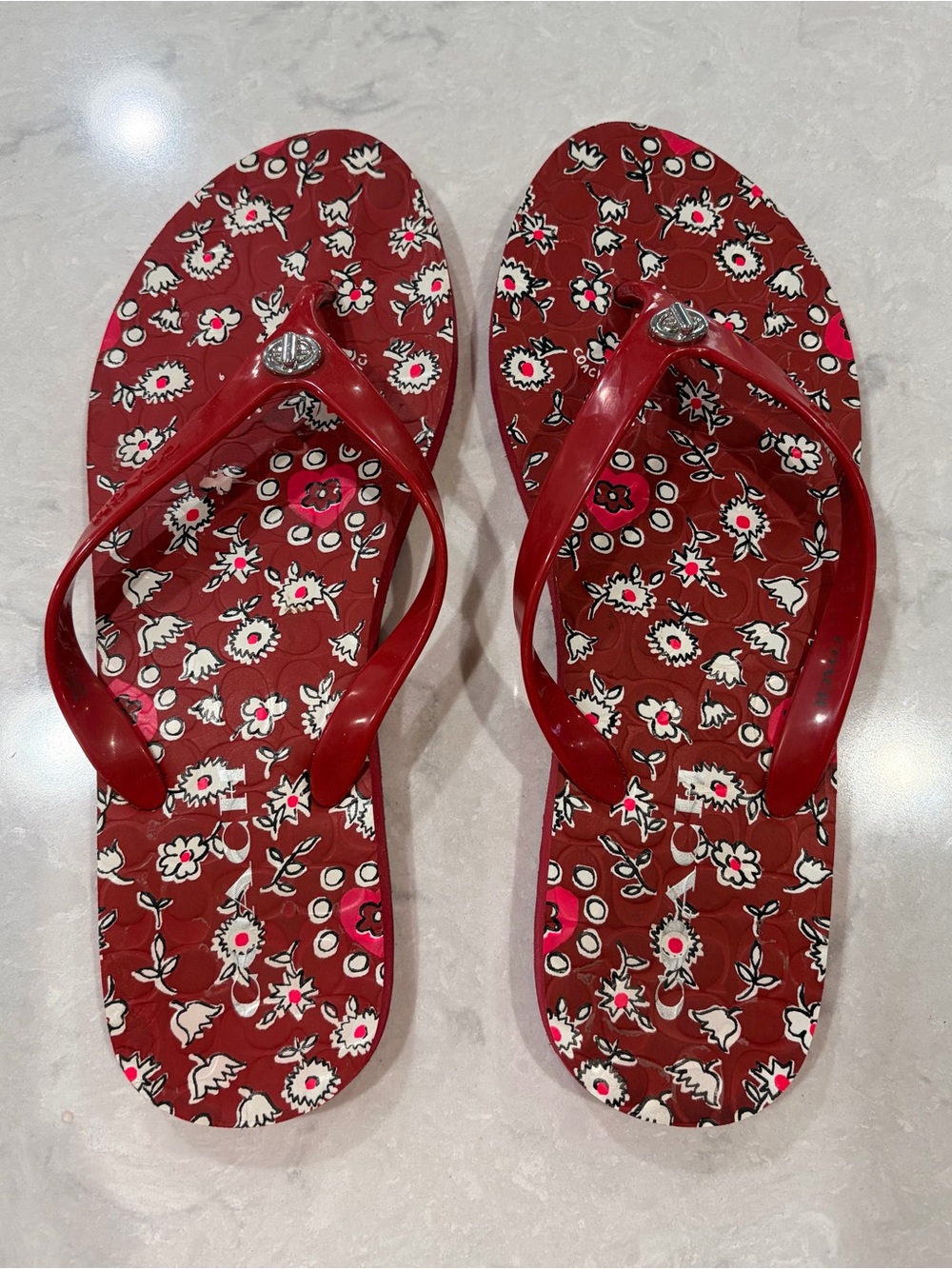 Coach Abigail Red Floral Flip Flop Sandals Size 7/8